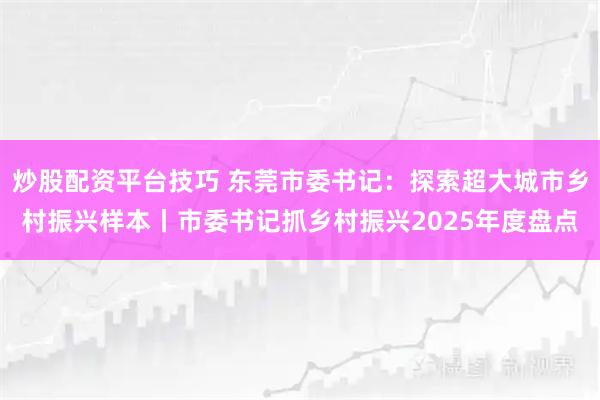 炒股配资平台技巧 东莞市委书记：探索超大城市乡村振兴样本丨市委书记抓乡村振兴2025年度盘点